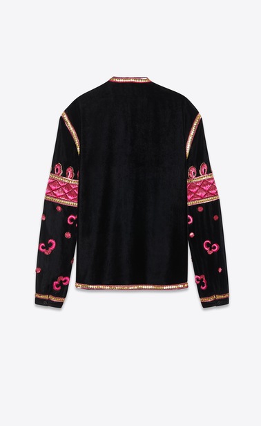 SAINT LAURENT Tunic メンズ フォーク エンブロイダリー チュニック(ブラック/シルクベルベット) b_V4